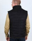Men's Fur Lined Quilted Faux Suede Vest - Black