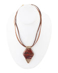 Modern Red Jasper and Golden Pendant Necklace