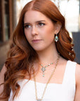 White Mother of Pearl and Blue Turquoise Golden Barcelona Y-Necklace
