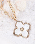Maltese Cross White Mother of Pearl Golden Chain Pendant Necklace