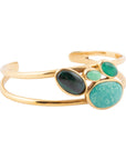 Multi Green Stones Golden Cuff Bracelets