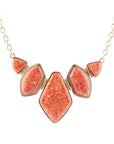 Multi Shape Orange Sponge Coral Pendant Gold Necklace