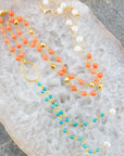 Multi Stone Orange Coral Golden Y-Neck