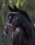 The Catalonia Metallic Bronze Leather Snaffle Bridle with Removable Flash