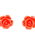 Orange Coral Rose Post Stud Earrings