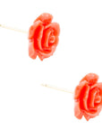 Orange Coral Rose Post Stud Earrings