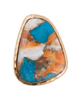 Orange Spiny Oyster and Blue Turquoise Matrix Abstract Golden Ring