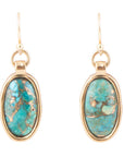 Oval Blue Turquoise Matrix Golden Drop Earrings