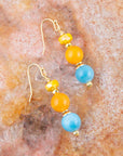 Oxana Yellow and Blue Jade Golden Drop Earrings