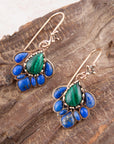 Peacock Blue Lapis Golden Drop Earrings