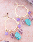 Purple Periwinkle Amethyst and Blue Magnesite Golden Chandelier Earrings