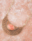 Pharoah Orange Sponge Coral Pendant and Golden Bronze Necklace