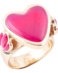 Pink Agate Heart Golden Statement Ring