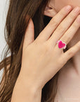Pink Agate Heart Golden Statement Ring