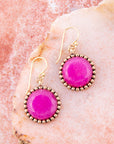 Pink Agate Punch Golden Drop Earrings