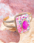 Pink Agate Stacked Stone Floral Cuff Bracelet