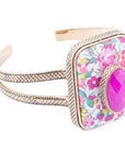 Pink Agate Stacked Stone Floral Cuff Bracelet