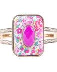 Pink Agate Stacked Stone Floral Cuff Bracelet