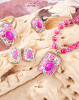Pink Agate Stacked Stone Floral Pendant Necklace
