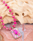 Pink Agate Stacked Stone Floral Pendant Necklace