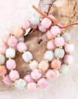 Pink and Green Pastel Jade Triple Stretch Bracelet Set