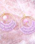 Pink Lilac Jade and Golden Woven Earrings
