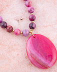 Pink Magenta Dreams Agate Slab Pendant Necklace