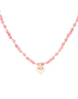 Pink Rhodonite and Golden Bronze Heart Pendant Necklace