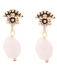Pink Rose Quartz Golden Floral Drop Earrings