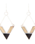 Point Made Onyx and Wood Silver Earring