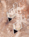 Point Made Onyx and Wood Silver Earring