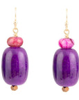 Purple Agate Drop Golden Earrings