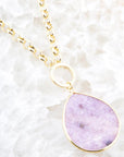 Purple Amethyst Teardrop Golden Chain Necklace