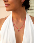Red Coral Hart Pendant Golden Bronze Necklace
