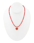 Red Coral Hart Pendant Golden Bronze Necklace