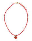 Red Coral Hart Pendant Golden Bronze Necklace