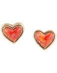 Heart Red Sponge Coral Golden Stud Earrings