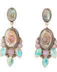 Regal Blue Abalone Mixed Stone Golden Statement Drop Earrings