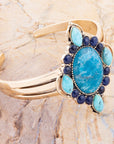 Regal Blue Apatite Mixed Stone Golden Cuff Bracelets