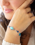 Regal Blue Turquoise and Apatite Sterling Silver Link Bracelet