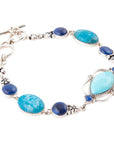 Regal Blue Turquoise and Apatite Sterling Silver Link Bracelet