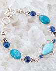 Regal Blue Turquoise and Apatite Sterling Silver Link Bracelet
