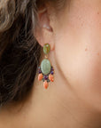 Regalia Blue Turquoise Purple and Orange Coral Goldden Post Drop Earrings
