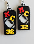 3D Print KC Chiefs Player Number Football Earrings choice of number