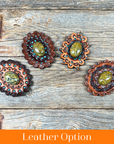 Sage Cabochon Stone - Leather Rosette Options -
