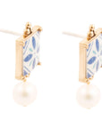 Santorini Dreams Tile Freshwater White Pearl Post Golden Earrings