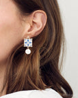 Santorini Dreams Tile Freshwater White Pearl Post Golden Earrings
