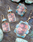 Scenic Dark Florals Blue Apatite Golden Drop Earrings