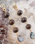 Sepia Sea Blue Abalone Post Golden Drop Earrings