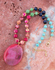 Serape Multi-Stone Pink Magenta Agate Pendant Necklace